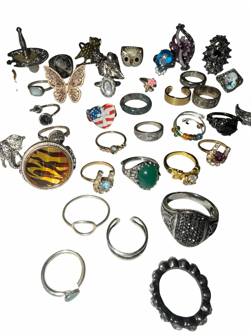 Assorted Women's Fashion Rings and ring stand